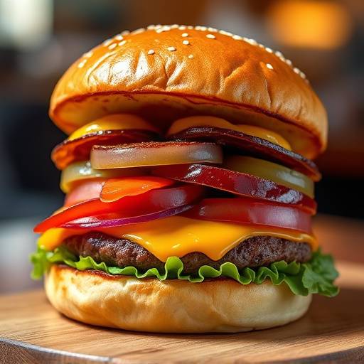 Appetizing commercial photo of a gourmet burger.