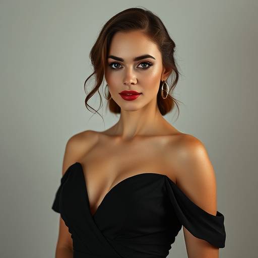 Elegant portrait of a woman in a black dress.