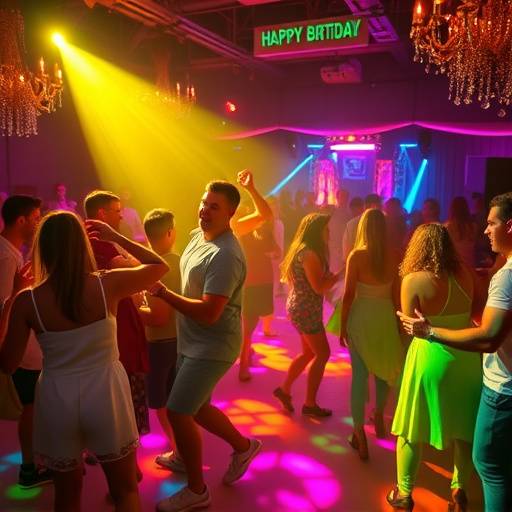 Energetic photo of a dance floor at a birthday party.